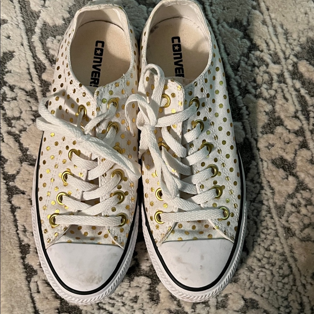 Converse White Sneakers with Gold Dots
